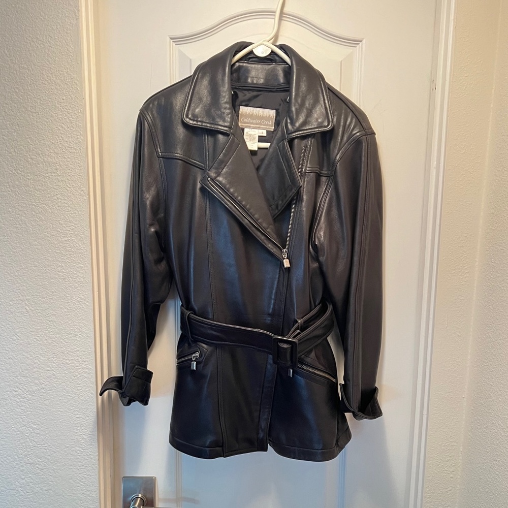 Lambskin Coldwater Creek Leather Motorcycle Jacket with Liner